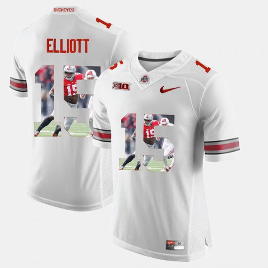 #15 Ezekiel Elliott Pictorial Fashion Ohio State Buckeyes Mens White Jersey 754151-755