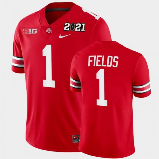 #1 Justin Fields 2021 National Championship Ohio State Playoff Game Men Scarlet Jersey 943444-993