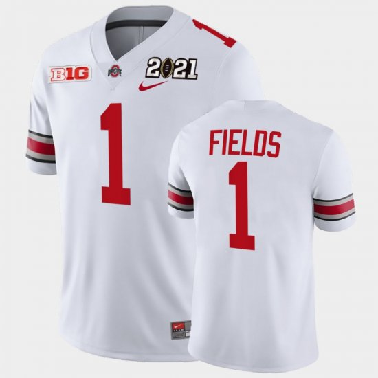 #1 Justin Fields 2021 National Championship OSU Playoff Game Mens White Jersey 954347-607