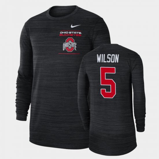 #5 Garrett Wilson 2021 Sideline Velocity OSU Buckeyes Long Sleeve Mens Black T-Shirt 468630-744