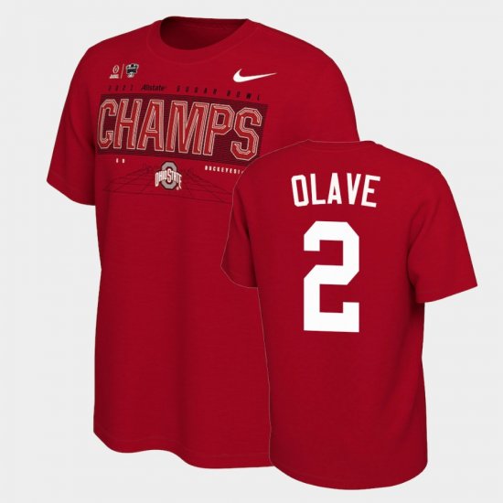 #2 Chris Olave 2021 Sugar Bowl Champions Ohio State College Football Playoff Locker Room Mens Scarlet T-Shirt 871924-196