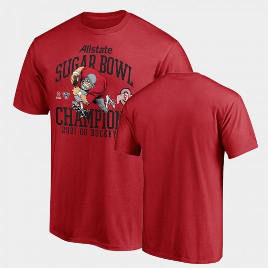 2021 Sugar Bowl Champions Ohio State Buckeyes College Football Playoff Fair Catch Mens Scarlet T-Shirt 288289-683