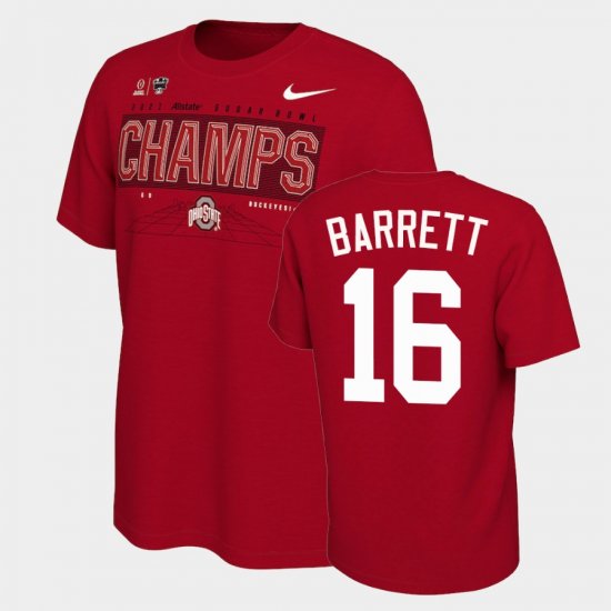 #16 J.T. Barrett 2021 Sugar Bowl Champions OSU College Football Playoff Locker Room Men Scarlet T-Shirt 782292-796