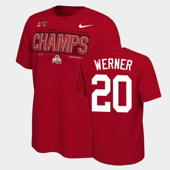 #20 Pete Werner 2021 Sugar Bowl Champions OSU Buckeyes College Football Playoff Locker Room Mens Scarlet T-Shirt 188107-140