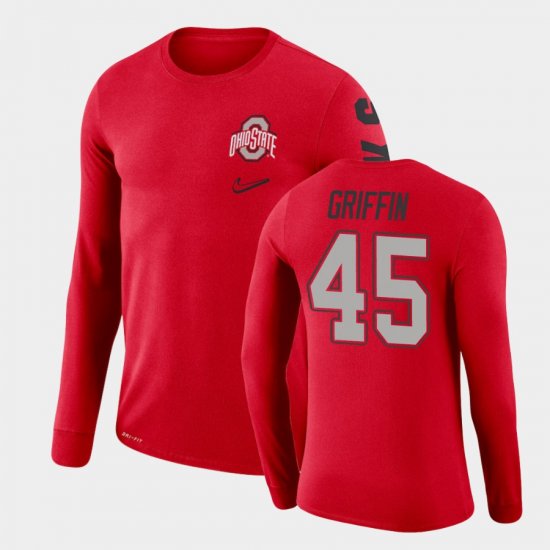 #45 Archie Griffin Local Performance Ohio State Buckeyes Long Sleeve Mens Scarlet T-Shirt 358314-318