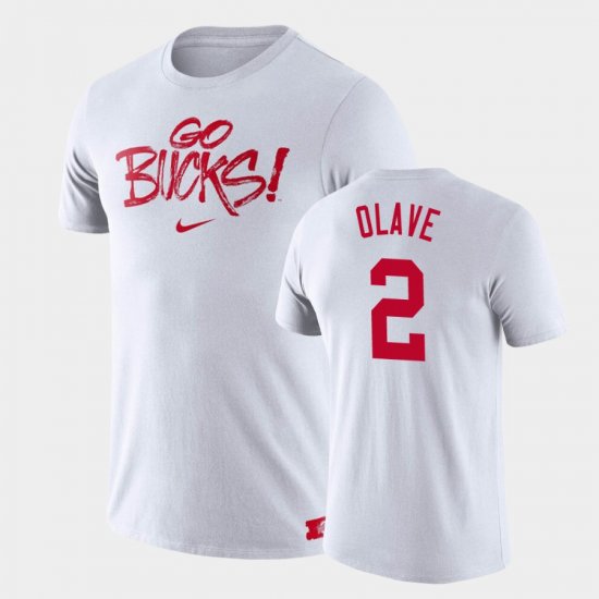 #2 Chris Olave Brush Phrase Ohio State Buckeyes Mens White T-Shirt 117229-150