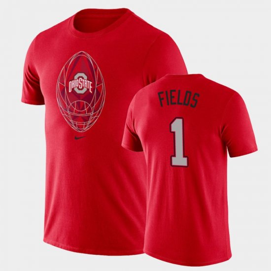 #1 Justin Fields Football Icon OSU Legend Men Scarlet T-Shirt 149448-331