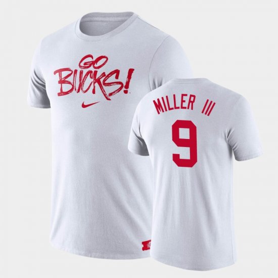 #9 Jack Miller III Brush Phrase Ohio State Buckeyes Mens White T-Shirt 939420-592