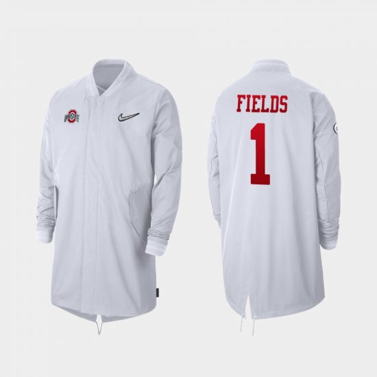 #1 Justin Fields 2019 College Football Playoff Bound Ohio State Full-Zip Sideline Men\'s White Jacket 692360-125