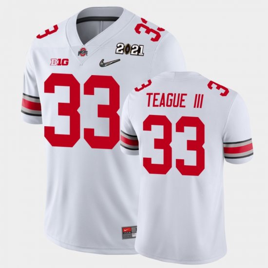 #33 Master Teague III 2021 National Championship Ohio State Mens White Jersey 955652-578
