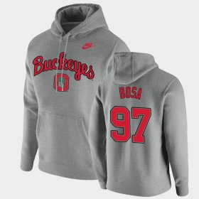 #97 Nick Bosa Vintage School Logo OSU Buckeyes Pullover Mens Heathered Gray Hoodie 452478-917