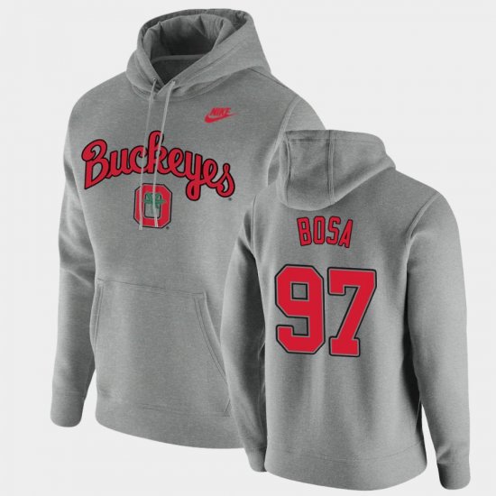 #97 Nick Bosa Vintage School Logo OSU Buckeyes Pullover Mens Heathered Gray Hoodie 452478-917