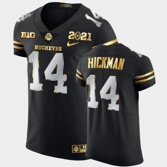 #14 Ronnie Hickman 2021 National Championship OSU Buckeyes Golden Edition Men\'s Black Jersey 829441-934