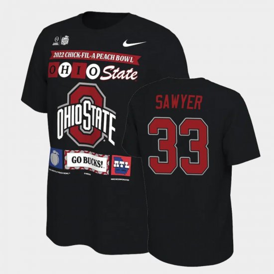 #33 Jack Sawyer College Football Ohio State 2022 Peach Bowl Men Black T-Shirt 956198-578