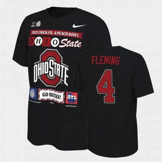 #4 Julian Fleming College Football Ohio State Buckeyes 2022 Peach Bowl Men Black T-Shirt 570302-536