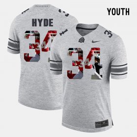 #34 CameCarlos Hyde Pictorital Gridiron Fashion Ohio State Pictorial Gridiron Fashion Youth Gray Jersey 993801-248