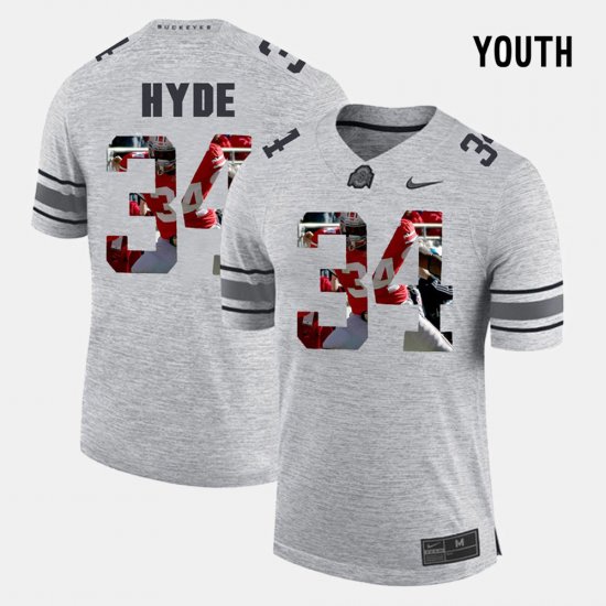 #34 CameCarlos Hyde Pictorital Gridiron Fashion Ohio State Pictorial Gridiron Fashion Youth Gray Jersey 993801-248