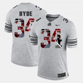 #34 CameCarlos Hyde Pictorital Gridiron Fashion Ohio State Pictorial Gridiron Fashion Men Gray Jersey 589637-173