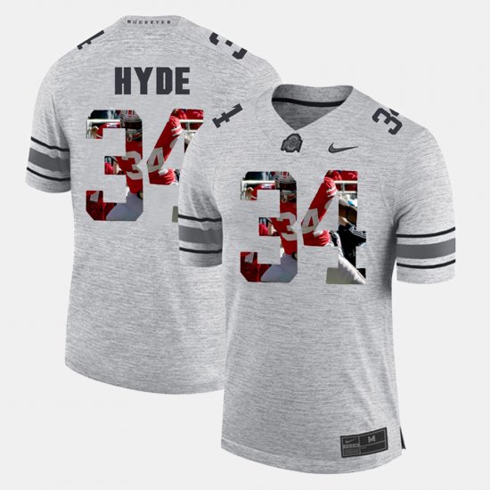 #34 CameCarlos Hyde Pictorital Gridiron Fashion Ohio State Pictorial Gridiron Fashion Men Gray Jersey 589637-173