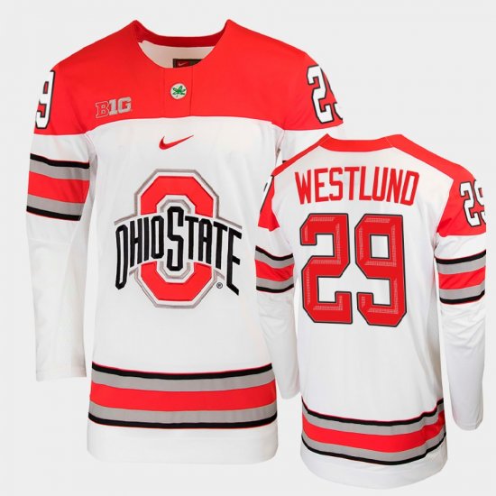 #29 Gustaf Westlund College Hockey OSU Buckeyes Men White Jersey 188187-755