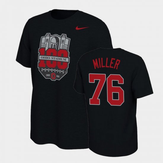 #76 Harry Miller 100th Anniversary OSU Buckeyes 100th Year Stadium Anniversary Mens Black T-Shirt 916552-214
