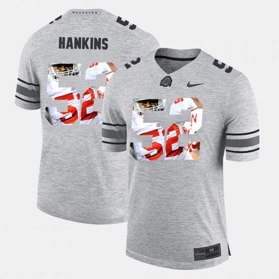 #52 Johnathan Hankins Pictorital Gridiron Fashion Ohio State Buckeyes Pictorial Gridiron Fashion Men Gray Jersey 389104-398