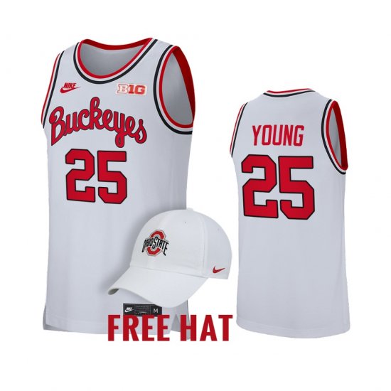 #25 Kyle Young College Basketball Ohio State Retro Men\'s White Jersey 116910-484