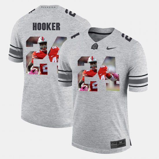 #24 Malik Hooker Pictorital Gridiron Fashion Ohio State Buckeyes Pictorial Gridiron Fashion Mens Gray Jersey 646636-155