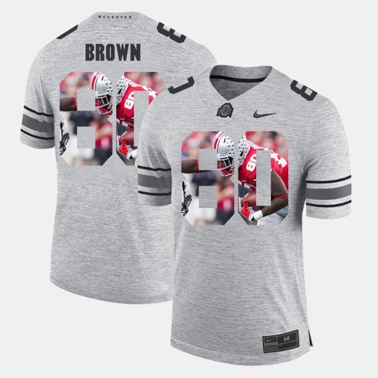 #80 Noah Brown Pictorital Gridiron Fashion OSU Pictorial Gridiron Fashion Mens Gray Jersey 148618-332