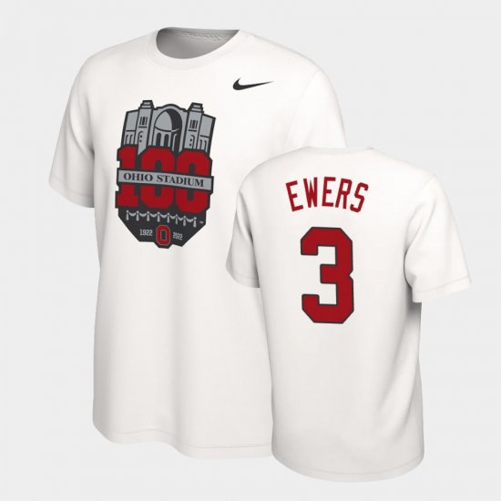 #3 Quinn Ewers 100th Anniversary Ohio State 100th Year Stadium Anniversary Men\'s White T-Shirt 814746-202