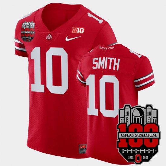 #10 Troy Smith College Football OSU Buckeyes 100th Year Stadium Anniversary Elite Football Men\'s Scarlet Jersey 768011-393