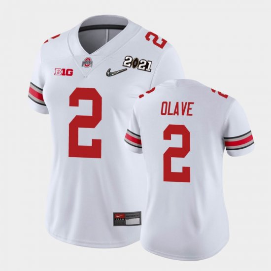 #2 Chris Olave 2021 National Championship OSU Buckeyes Womens White Jersey 189592-948
