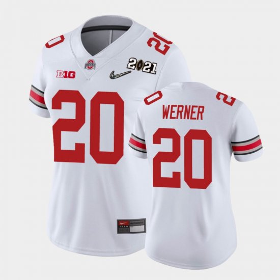 #20 Pete Werner 2021 National Championship Ohio State Buckeyes Womens White Jersey 812567-649