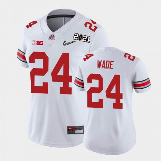 #24 Shaun Wade 2021 National Championship Ohio State Women\'s White Jersey 566507-134