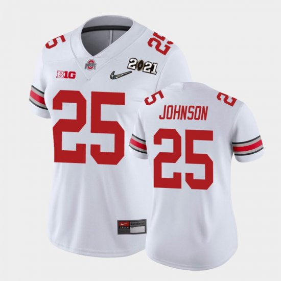 #25 Xavier Johnson 2021 National Championship Ohio State Women\'s White Jersey 282728-694