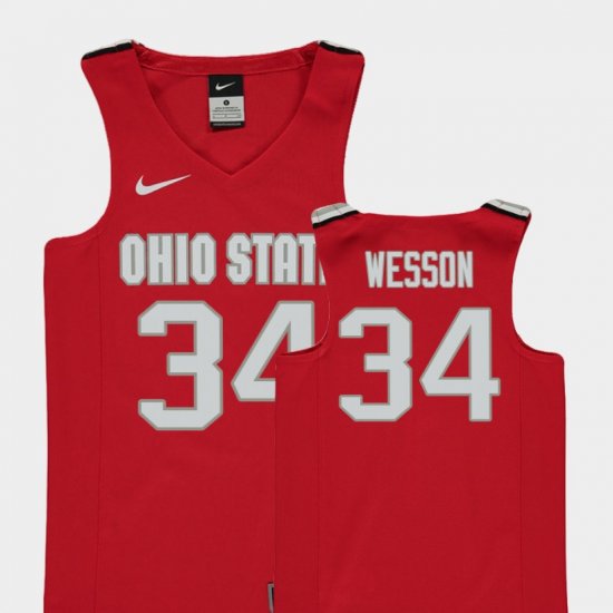 #34 Kaleb Wesson Replica Ohio State Buckeyes College Basketball Youth Red Jersey 242468-365
