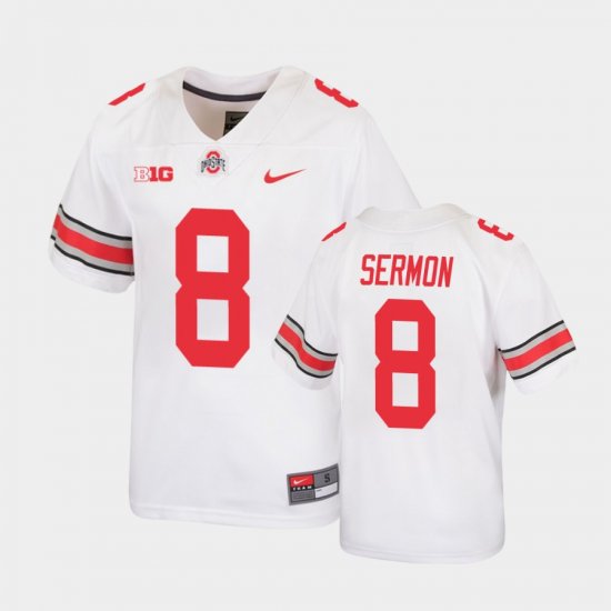 #8 Trey Sermon Replica Ohio State Buckeyes Football Youth White Jersey 673039-298